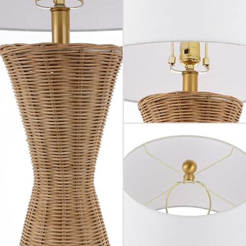 JONATHAN Y Laura Table Lamp 27" Rattan Hourglass, Natural, Set of 2