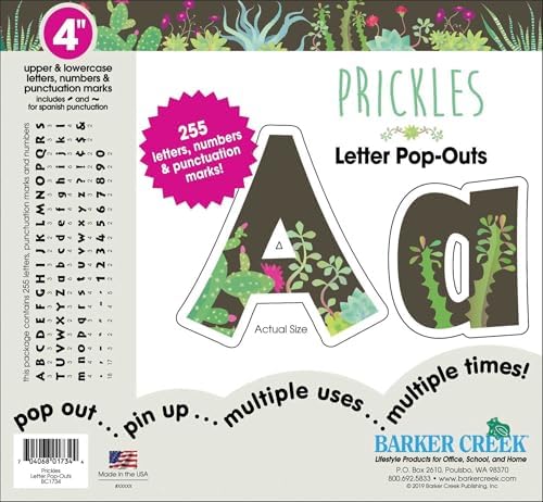 Barker Creek Letter Pop-Outs, 4" Prickles, Multicolor Designer Letters for Bulletin Boards, Breakrooms, Reception Areas, Signs, Displays, And More! 4", 255 Characters per Set (1734)