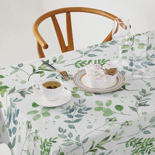 Sage Leaves Tablecloth, Watercolor Spring Floral Green Eucalyptus Leaf Print Table Cover for Farmhouse Kitchen Dinning Indoor Outdoor Party Decor 55x75in