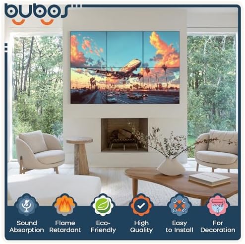 BUBOS 6 Pcs Art Acoustic Wall Panel,70.8”x47.2”Self Adhesive for Home Decor