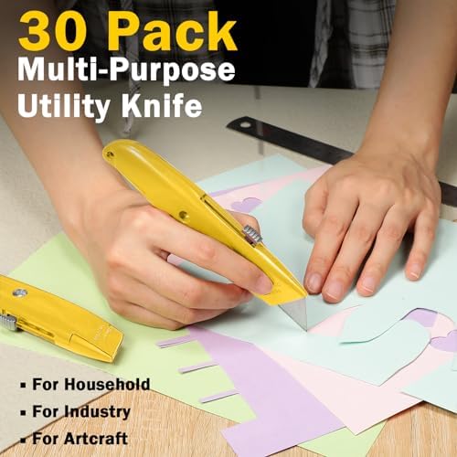 Reginary 30 Pcs Box Cutters Bulk, Utility Knives, Yellow