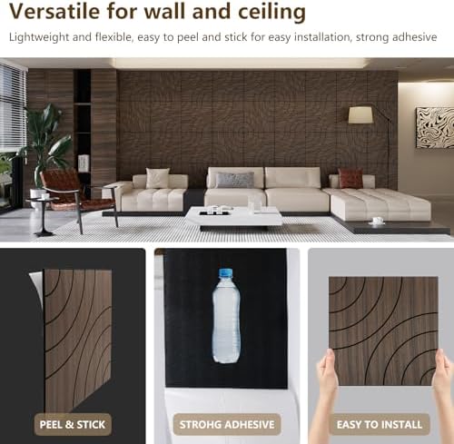 4 Packs Acoustic Wall Panels - Self-Adhesive 3D Wood Slat Wall Panel- Peel and Stick Sound Absorbing Panels for Noise Reducing - Feature Wall Decor for Home & Office