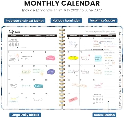 ZOTIA Planner 2026-2027 Jul 2026-Jun 2027 Academic Monthly & Weekly Planner
