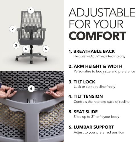 HON Ignition 2.0 ReActiv Ergonomic Office Chair, Lumbar Support, Graphite