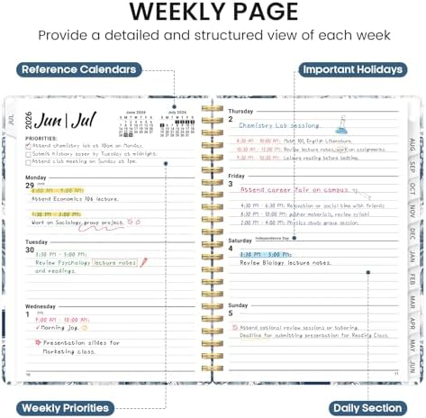 Planner 2026-2027, Jul 2026-Jun 2027 Academic Monthly & Weekly Planner | 8.5" x 11" Hardcover Pretty Calendar Planner for Women, Spiral Organizer for School Office Home Supplies, Blue Floral
