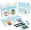Kiddospace Magic Grooved Writing Practice for Kids Ages 3-8 - 4 Large Reusable Handwriting Workbooks - Alphabet, Numbers, Math & Drawing - Grooved Tracing Books with Disappearing Ink Pen Included