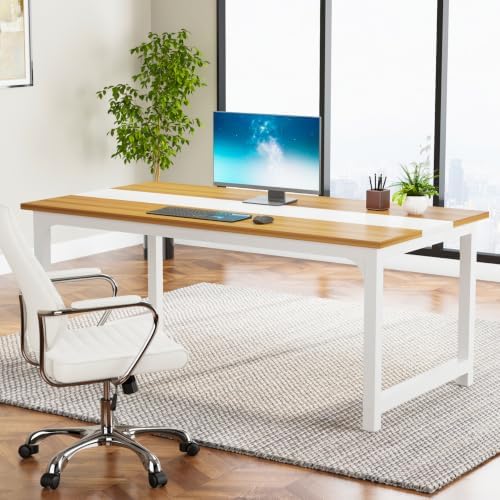 Tribesigns Modern Computer Desk, 63 x 31.5 inch Large Office Desk Computer Table Study Writing Desk Workstation for Home Office, Light Walnut/White