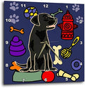 3dRose Wall Clock Silent - 13 inch - Funny Cute Black Labrador Retriever Puppy Dog and Dog Toys Cartoon - Pets