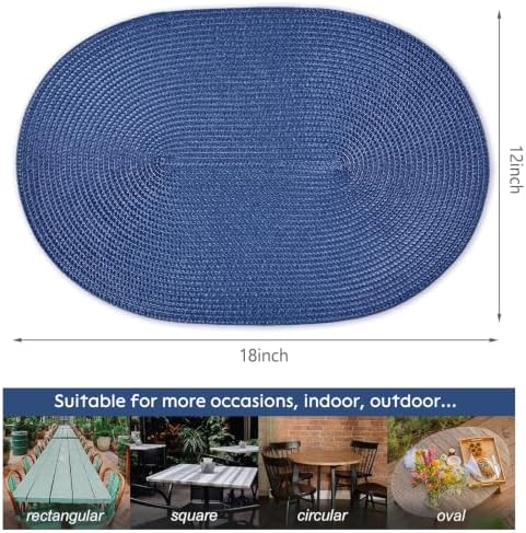AHHFSMEI Placemats Set of 4 for Dining Table Washable Woven Non-Slip 18x12 inches Placemat Heat-Resistant Durable Table Mats for Dining Table Easy to Clean(Navy Blue 4)