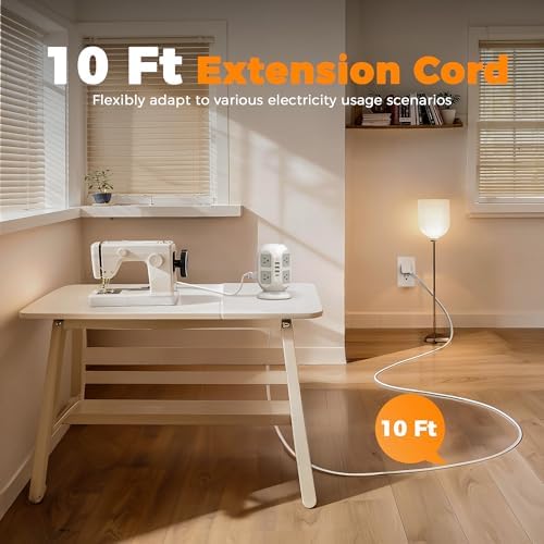 TESSAN Tower Surge Protector Power Strip, 10 ft Long Flat Extension Cord
