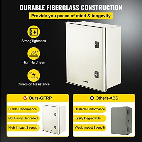 VEVOR Electrical Enclosure Box, 15.7'' ×11.8'' ×7.9'', Fiberglass Junction Box, IP66 Waterproof & Dustproof, Outdoor Electrical Box, with Mounting Plate