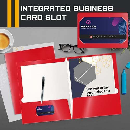 Better Office Products 2 Pocket Glossy Laminated RED Paper Folders, Letter Size, Paper Portfolios Box of 25 Red Folders