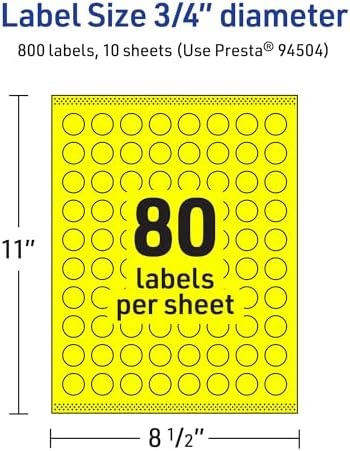 Avery Printable Round Labels, Sure Feed Technology, 3/4" Diameter, Neon Yellow Labels, Print-to-the-Edge, Laser/Inkjet, 800 Total, Great for Price Stickers and Mailing Seals