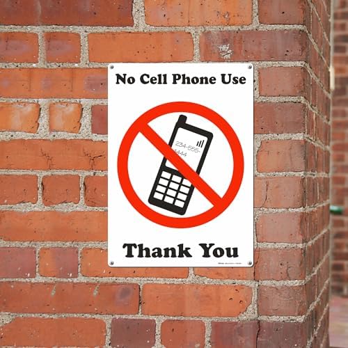 Brimar No Cell Phone Use Thank You Sign, 10" X 14", Bold Text and Symbol