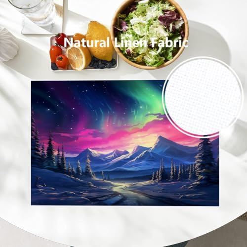 Batmerry Christmas Houses Linen Placemats Set of 8, Holiday Building Covered Snow Spruce Washable Table Mats for Kitchen Table Thickened Heat Insulation Dining Set Indoor Outdoor 12X18 in