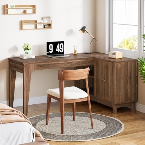 Tribesigns 57-Inch L-Shaped Desk, Office Computer Desk with Storage, Wooden Corner Workstation, Study Writing Table for Home Office (Walnut)