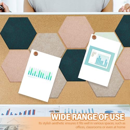 6.7 x 5.9 in 16 Pcs Hexagon Cork Board Tiles, Felt Pin Boards, Green