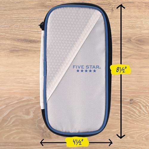 Five Star Pencil Pouch Zipper High-Capacity Storage Organizer Case for Office Supplies Earbuds Chargers Cables Makeup, Tan/Blue (500212A)