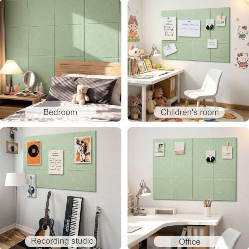 0.47" Thick Felt Wall Tiles 48"x36" Cork Board Alternative 12 Pack 11.81"x11.81"Felt Bulletin Board Pin Board with Removable Adhesive Tape&60 Pushpins for Home Office School(Flat-Sage)