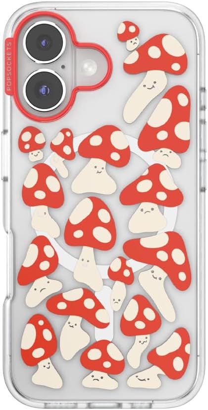 PopSockets iPhone 16 Case Compatible with MagSafe, Phone Case for iPhone 16, Wireless Charging Compatible, Case Only - Red Shrooms