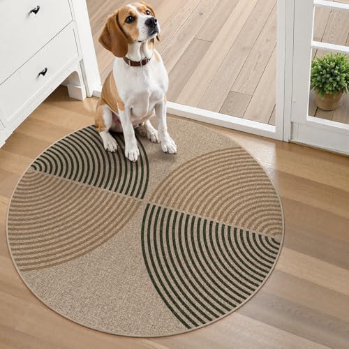 Lahome Modern Rainbow Small Round Rug 3ft, Circle Washable Kitchen Rug