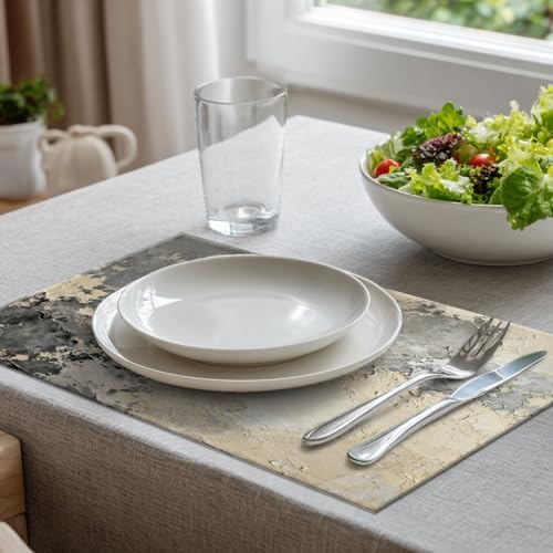 Batmerry Taupe Squares Texture Linen Placemats Set of 6, Grey and Beige Art Painting Washable Table Mats for Kitchen Table Thickened Heat Insulation Dining Set Indoor Outdoor 12X18 in