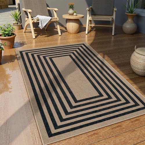 Lahome Modern 3x5 Outdoor Patio Rug, Black Indoor Outdoor Easy Jute Rug
