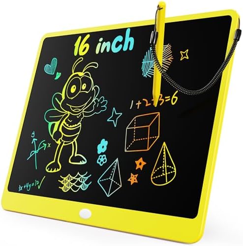 KOKODI LCD Writing Tablet, 16 Inch Colorful Toddler Doodle Board Drawing Tablet, Erasable Reusable Electronic Drawing Pads, Educational and Learning Toy for 3-6 Years Old Boy and Girls(Yellow)