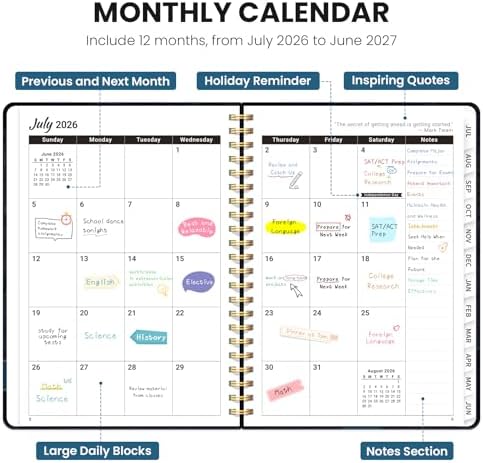 ZOTIA Planner 2026-2027 Jul 2026-Jun 2027 Academic Monthly & Weekly Planner