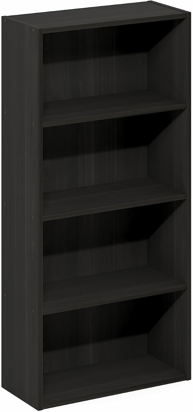 Furinno Basic DVD Shelf, 4-Tier CD Rack, Media Shelf, Espresso | 7 x 17 x 35, Open Shelf for DVD Blueray Game Disc, Storage Cabinets, for Living Room, Bedroom, Home Office