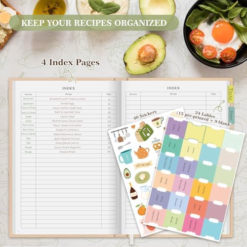 Lanpn B5 Blank Recipe Book Cookbook for 70 Recipes, Leather Cover Waterproof Empty Cooking Journal to Write in Your Own Recipes, Recipe Notebook with Stickers to Organize Your Family Recipes, Rose