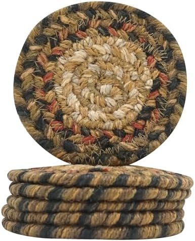 Homespice Russet Jute Braided Coasters for Country Decor, Round 4" Set of 6