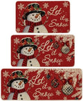 Artoid Mode Snowman Let It Snow Snowflake Christmas Kitchen Mats Set of 3, Winter Home Decor Low-Profile Kitchen Rugs for Floor - 17"x29"+17"x36"+17"x47"