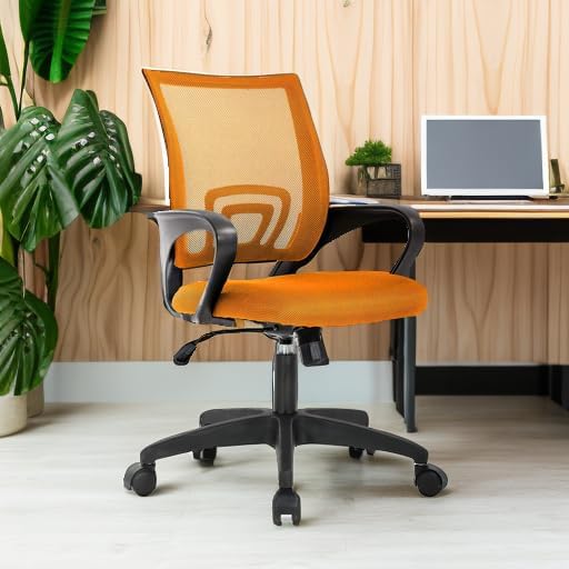 BestOffice Ergonomic Office Chair | Mid-Back Swivel Desk Chair | Orange | with Lumbar Support, Adjustable Height & Breathable Backrest | Sponge Seat & Rolling Wheels | for Home, Office | Pack of 1