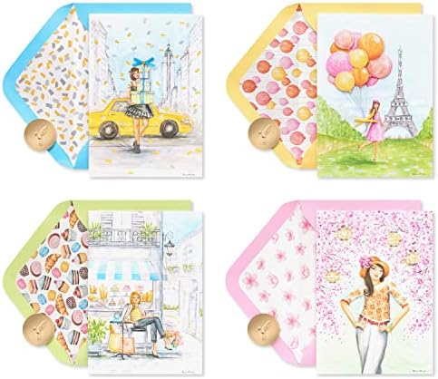 Papyrus Deluxe Boxed Birthday Card Assortment - Designed by Bella Pilar, City Fashion (4-Count)