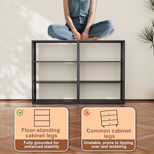 3-Tier Metal Bookshelf, Open Shelf Storage, Includes 4 Corner Bumpers, Space-Saving Vertical Storage for Living Room, Home Office, 35.43" Hx27.56 Wx11.81 D, Black