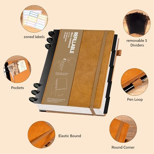 Yoment Refillable Notebooks for Work 5 Subject with Removable Dividers Tabs