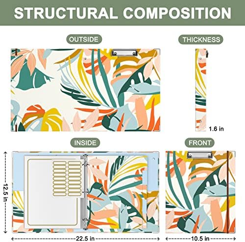 Rouidr 3 Ring Binder with clipboard, 1 inch 8.5 x 11 in Letter Size View Binders Organizer with Dividers Tabs & Clear Sleeves, School Supplies, Office Supplies, Colorful Leaves