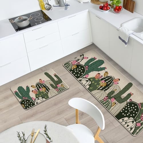 Boho Cactus Kitchen Rugs Set of 2