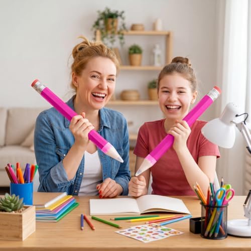 Tinlade 6 Pcs Wooden Jumbo Pencils for Prop, Funny Huge Pink Giant Pencil 14 Inch for Home and School Supplies, Kids, Preschoolers