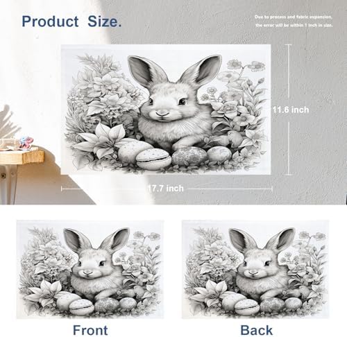 Batmerry Bunny with Eggs Flowers Linen Placemats Set of 4, A Bunny Surrounded By Eggs and Flowers Washable Table Mats for Kitchen Table Thickened Heat Insulation Dining Set Indoor Outdoor 12X18 in