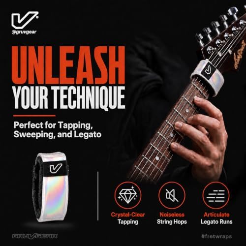 Gruv Gear Fret Wrap Guitar Mute Bubby Lewis FretWrap for Electric, Acoustic & Bass, String Dampener for Recording, Tapping & Practice, Fits 7-12 String Bass (1 Pack Extra Large Iridescent)