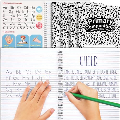 Henoyso 4 Pack Spiral Primary Composition Notebook for K-2, 100 Pages