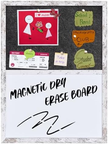 Whiteboard Bulletin Board Dark Gary Felt Board Combo for Office School Kitchen Bedroom, White Wood Frame,17.7"*23.6",Whiteboard+BK-4560WH