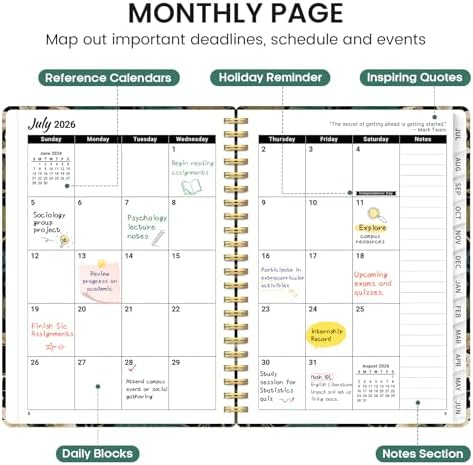 Planner 2026-2027, Jul 2026-Jun 2027 Academic Monthly & Weekly Planner | 6.3" x 8.5" Hardcover Pretty Calendar Planner for Women, Spiral Organizer for School Office Home Supplies, Forest Botanica