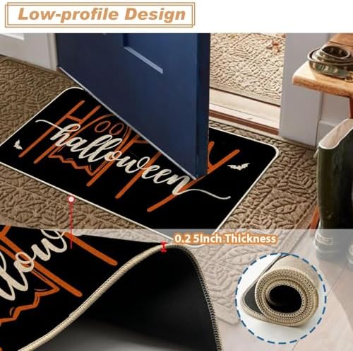 Baccessor Happy Halloween Kitchen Mats Set of 2, Spooky Ghost Kitchen Rugs for Floor Low-Profile Farmhouse Halloween Party Home Kitchen Decor 17x29 and 17x47 Inch