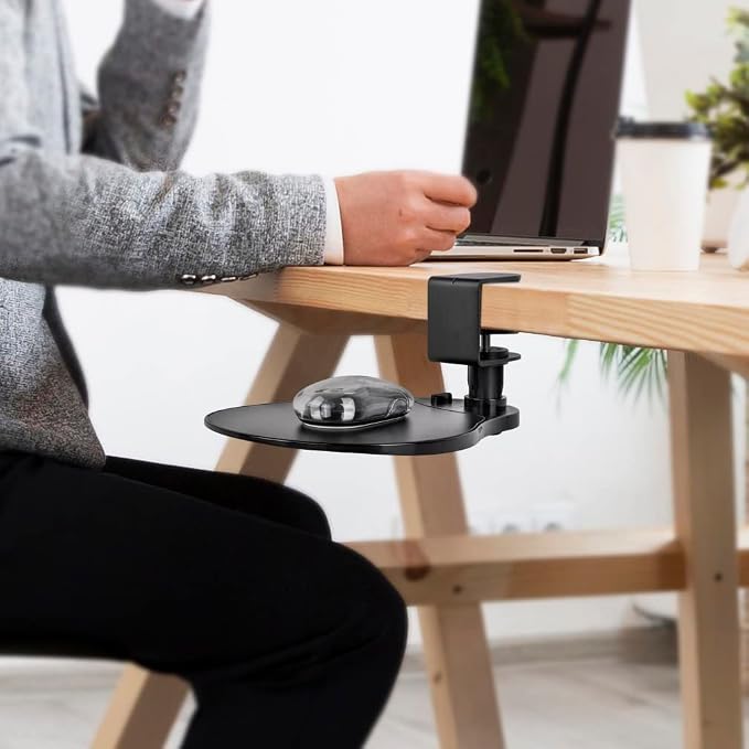 EHO Clamp-On Under Desk Mouse Tray, 360° Swivel Ergonomic Platform with Cable Organizer, Smooth Glide Surface for Gaming or Office, Fits Desks 0.5"-1.5" Thick, Tool-Free Install, TAA-Compliant