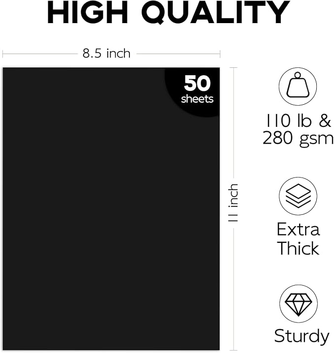 110lb 100 Sheets Black Cardstock Paper Heavyweight Construction Paper | Goefun 100 Sheets Halloween Thick Card Stock for Invitations, Menus, Scrapbook, DIY Cards