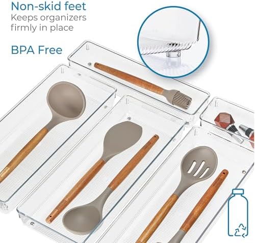 iDesign 5-Piece Kitchen Drawer Organizer Set, Clear