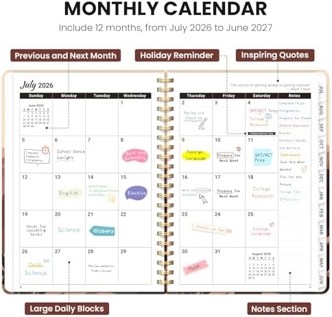 ZOTIA Planner 2026-2027 Jul 2026-Jun 2027 Academic Monthly & Weekly Planner
